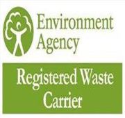 We are registered as an upper tier waste carrier Green on white Registered Waste Carrier environment agency logo