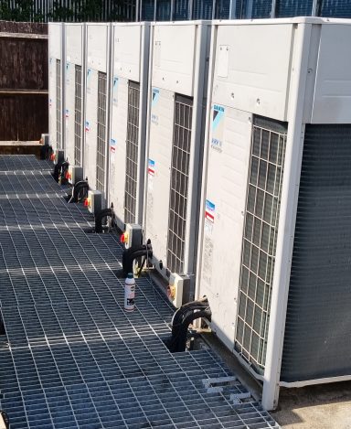 VRV and VRF installation, service and maintenance Roof top VRV or VRF outdoor air conditioning units.