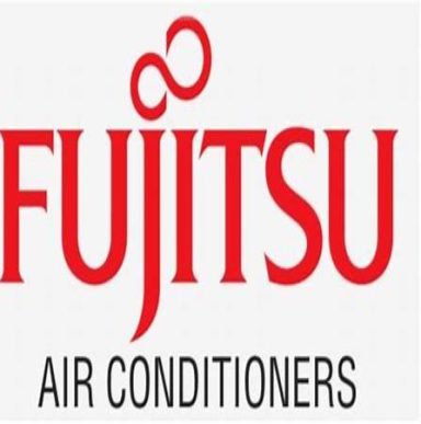 Suppliers and installers of Fujitsu equipment Red Fujitsu logo on white with "Air Conditioners" text in black beneath it.